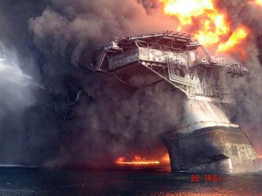 Deepwater Horizon Oil Platform Collapsing